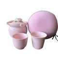 Pink Ceramic Handmade Travel Tea Set, Outdoor camping tea cups, one pot two cups