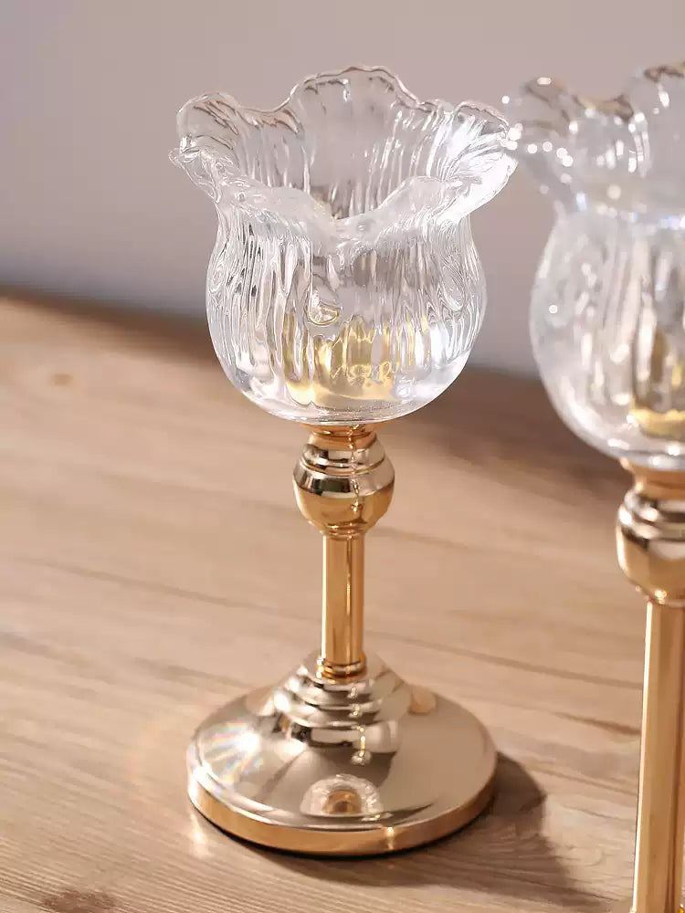 Metal Crystal Glass Candle Holder with High Stem, European Style Romantic Dinner Table Decoration, Home Decor Accents