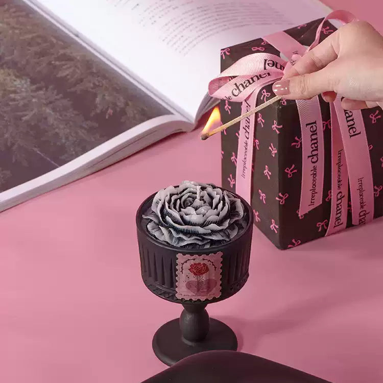 Black camellia-shaped fragrance diffuser candle tall glass, fragrance diffuser candle gift box