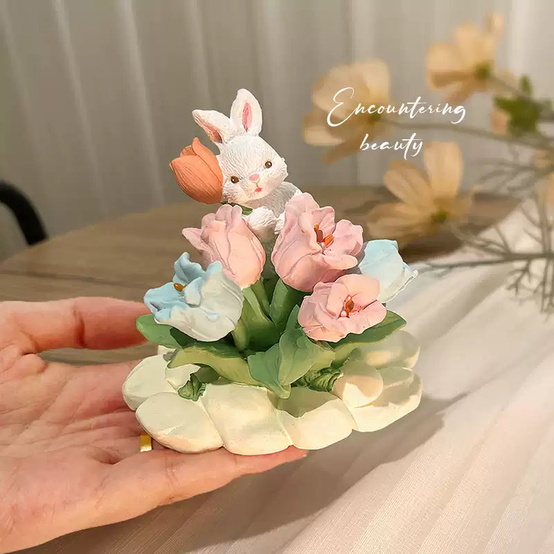 Easter Bunny Tulip Aromatherapy Stone, a small tabletop decoration, suitable for use as an in-car or home aromatherapy product