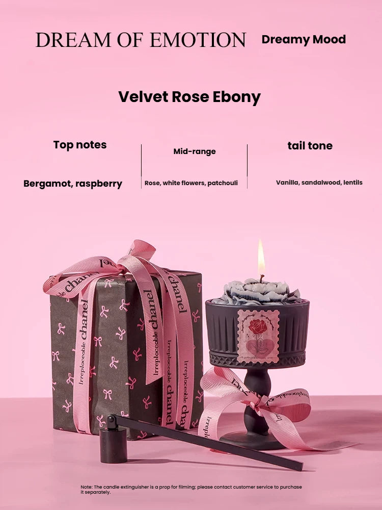 Black camellia-shaped fragrance diffuser candle tall glass, fragrance diffuser candle gift box