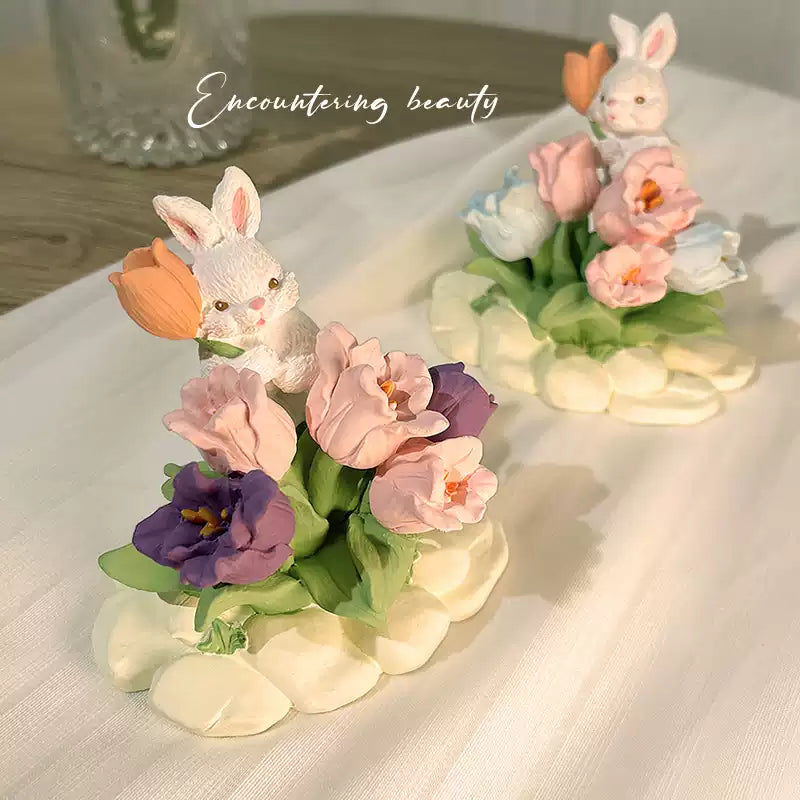 Easter Bunny Tulip Aromatherapy Stone, a small tabletop decoration, suitable for use as an in-car or home aromatherapy product