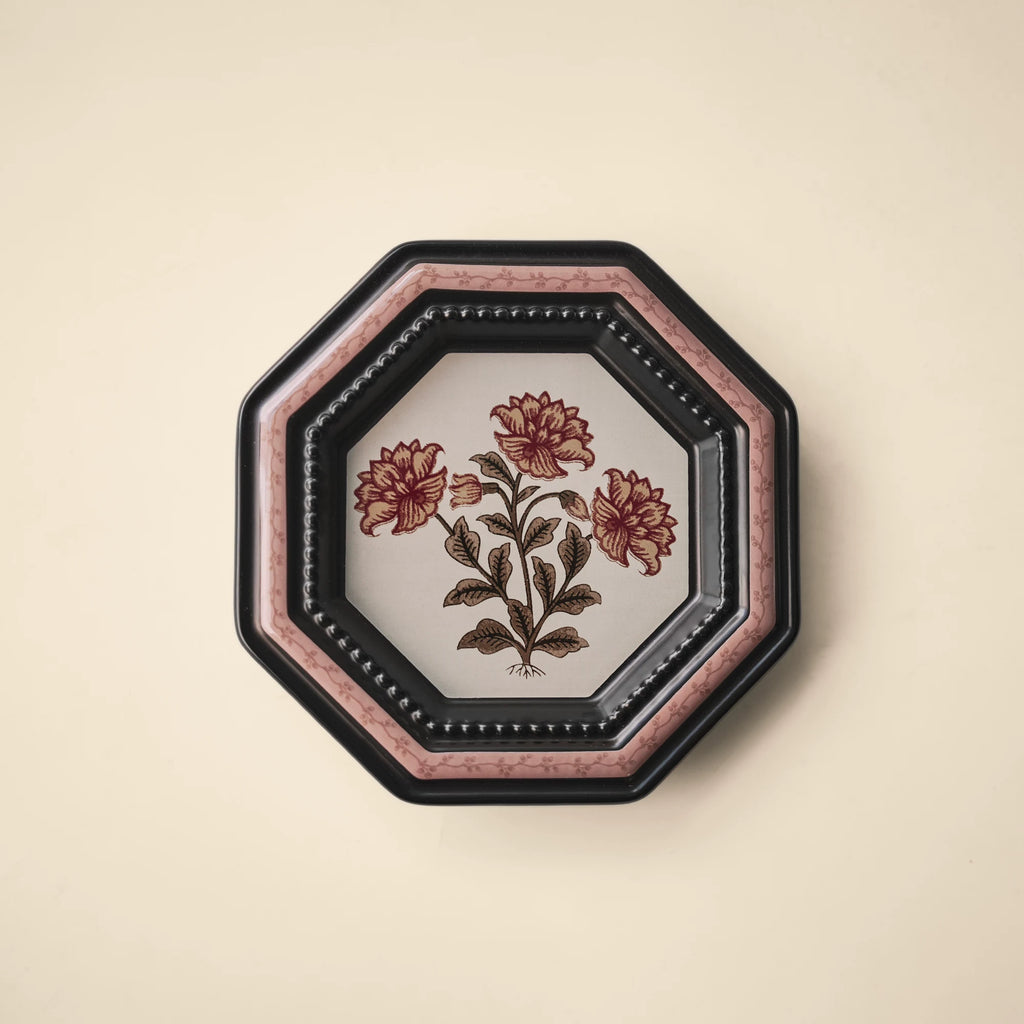 Retro ceramic peony flower coffee cup, pink and black octagonal coffee cup, an exquisite afternoon tea coffee cup set as a gift.