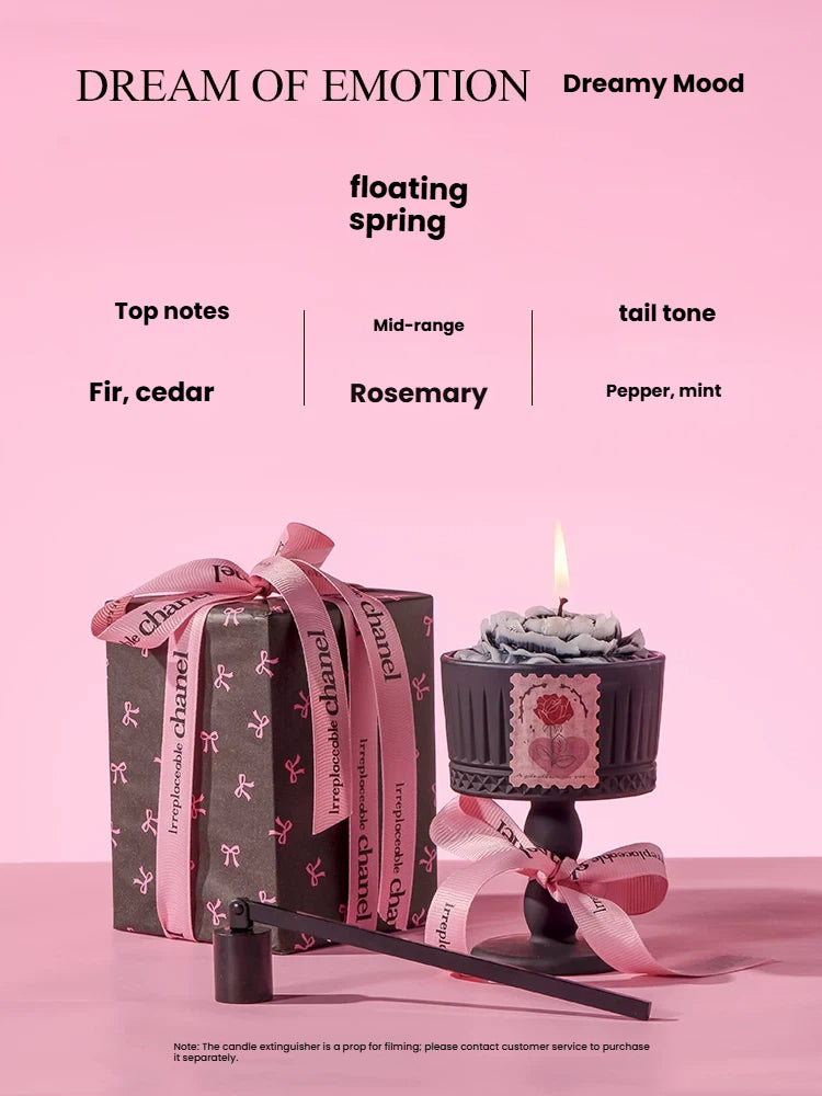 Black camellia-shaped fragrance diffuser candle tall glass, fragrance diffuser candle gift box