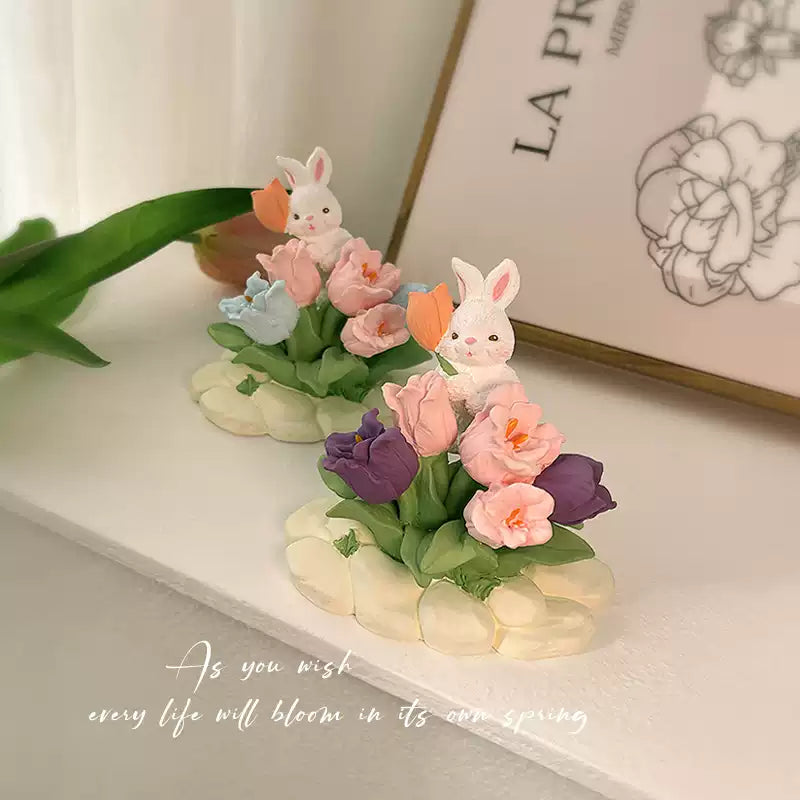 Easter Bunny Tulip Aromatherapy Stone, a small tabletop decoration, suitable for use as an in-car or home aromatherapy product