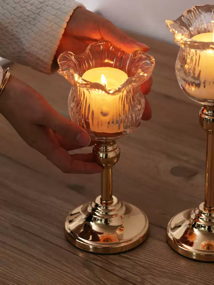 Metal Crystal Glass Candle Holder with High Stem, European Style Romantic Dinner Table Decoration, Home Decor Accents