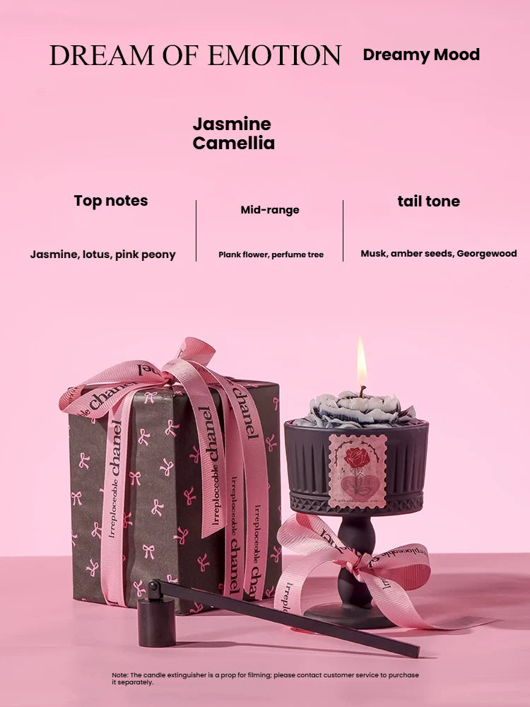 Black camellia-shaped fragrance diffuser candle tall glass, fragrance diffuser candle gift box