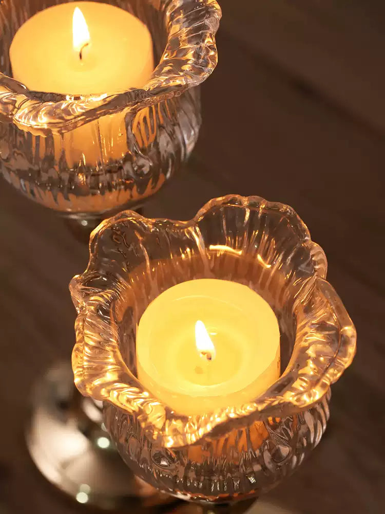 Metal Crystal Glass Candle Holder with High Stem, European Style Romantic Dinner Table Decoration, Home Decor Accents