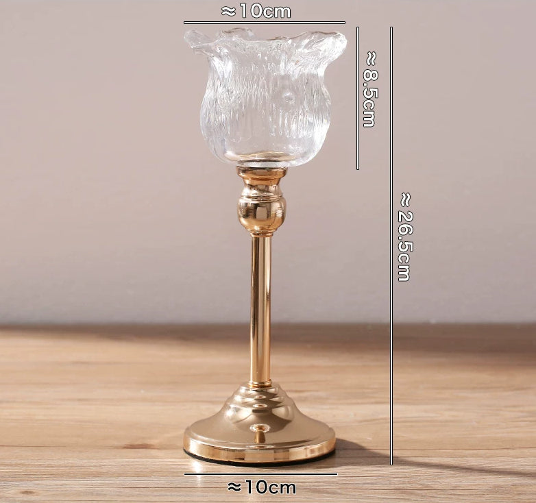 Metal Crystal Glass Candle Holder with High Stem, European Style Romantic Dinner Table Decoration, Home Decor Accents