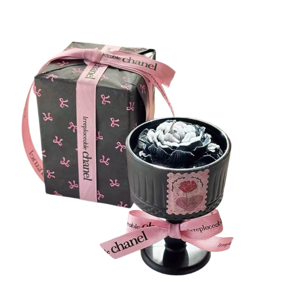 Black camellia-shaped fragrance diffuser candle tall glass, fragrance diffuser candle gift box