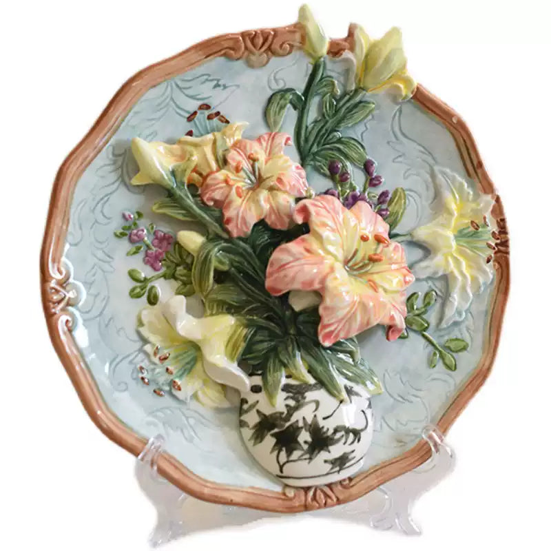 Retro-style Ceramic decorative plate in the shape of a lily, suitable as a gift for weddings or birthdays