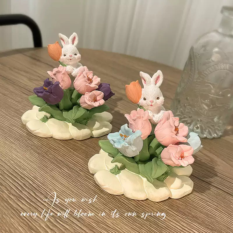 Easter Bunny Tulip Aromatherapy Stone, a small tabletop decoration, suitable for use as an in-car or home aromatherapy product