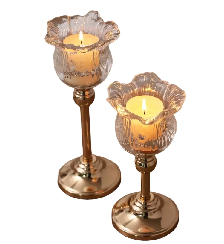 Metal Crystal Glass Candle Holder with High Stem, European Style Romantic Dinner Table Decoration, Home Decor Accents