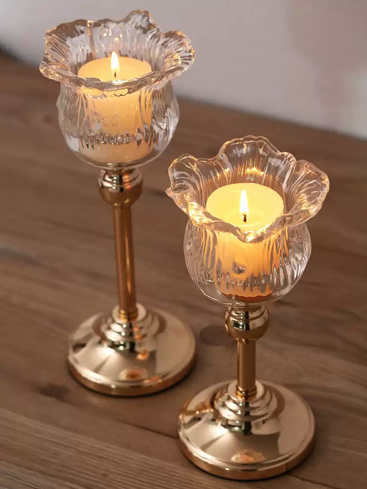 Metal Crystal Glass Candle Holder with High Stem, European Style Romantic Dinner Table Decoration, Home Decor Accents
