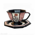 Retro ceramic peony flower coffee cup, pink and black octagonal coffee cup, an exquisite afternoon tea coffee cup set as a gift.