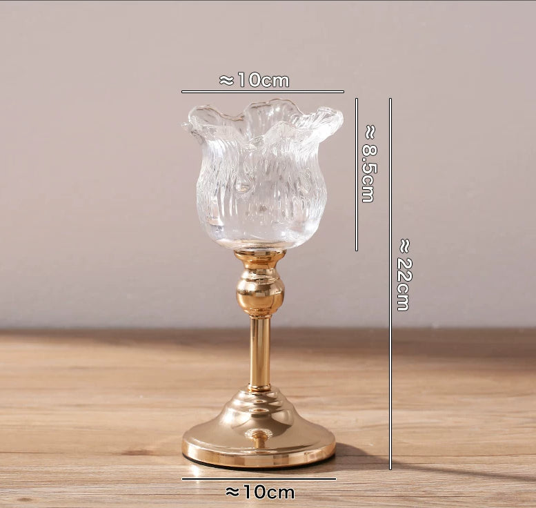 Metal Crystal Glass Candle Holder with High Stem, European Style Romantic Dinner Table Decoration, Home Decor Accents
