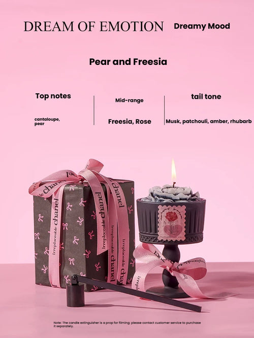 Black camellia-shaped fragrance diffuser candle tall glass, fragrance diffuser candle gift box